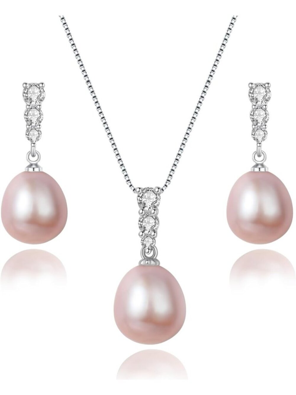 Elegant 9-10mm Cultured Pearl Necklace & Earrings Set in 925 Sterling Silver